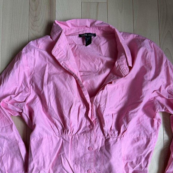 Wet Seal Pink Corset-Back Button Down – Barbiecore, Bimbo, Office Siren - Picture 3 of 8
